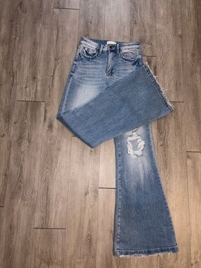 High-Rise Distressed Flare Jeans